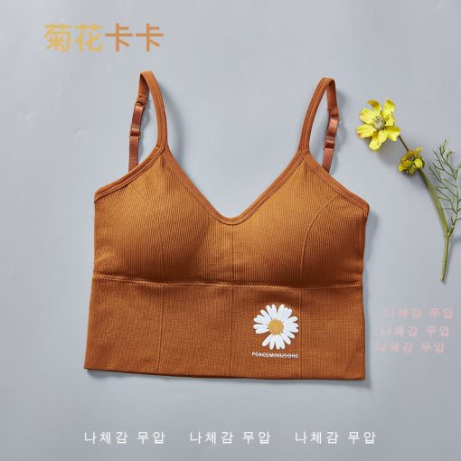 Beautiful sports bra big U women's U-shaped small chest gathered bra outer wear Brown-OWB