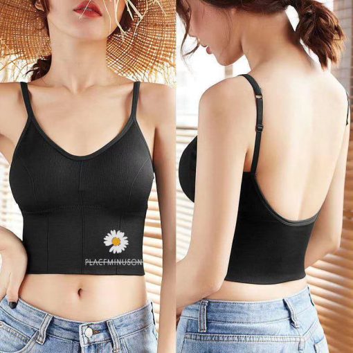 Beautiful sports bra big U women's U-shaped small chest gathered bra outer wear Black-OWB