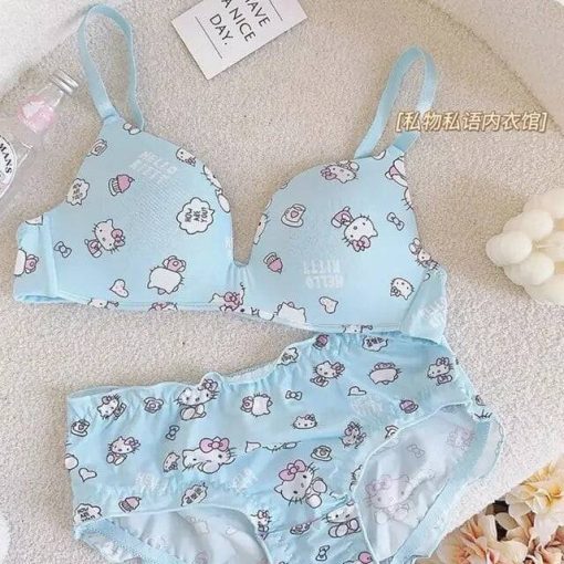 Premium Quality Cute Kitty comfortable Bra Panty Set Blue-KCBP