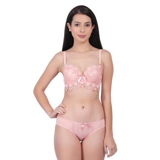 Women Push Up Bra Set Girl Floral Lace Underwear Set Underwire Brassiere - OCW