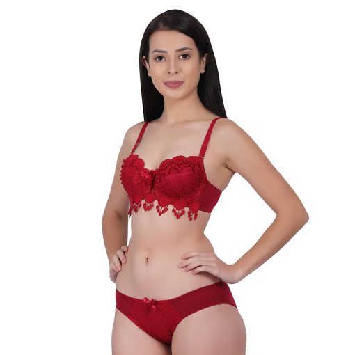 Women Push Up Bra Set Girl Floral Lace Underwear Set Underwire Brassiere - OCW