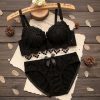 Women Push Up Bra Set Girl Floral Lace Underwear Set Underwire Brassiere - OCW