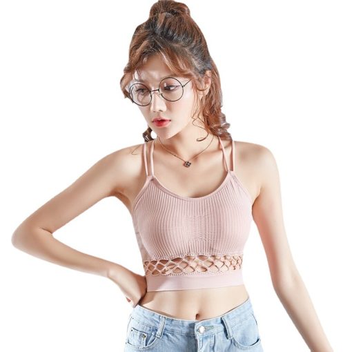 New Thread Hollow Chest Wrap Yoga Running Back Cross Shoulder Straps No Steel Ring Bra Pink-NSR