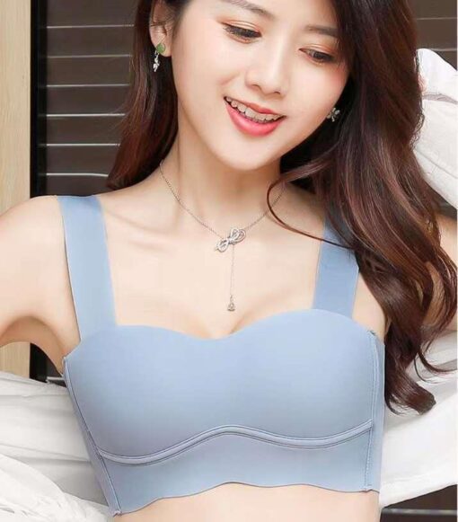 Premium seamless tube top bra small chest gathered thin beautiful bra Blue-TBB