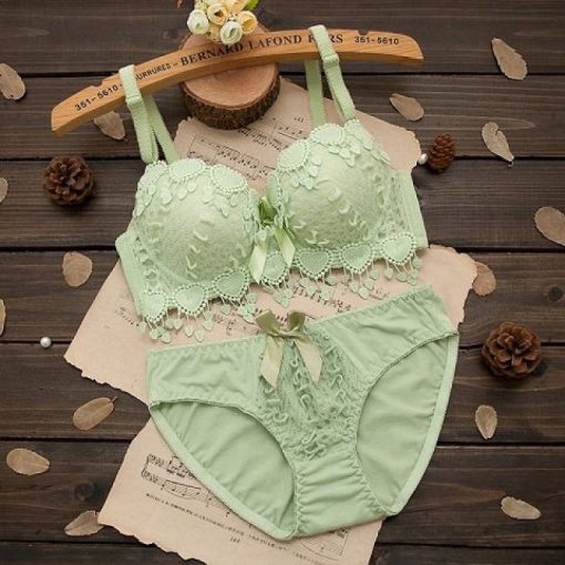 Women Push Up Bra Set Girl Floral Lace Underwear Set Underwire Brassiere - OCW