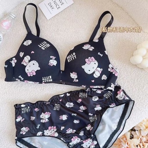 Premium Quality Cute Kitty comfortable Bra Panty Set Black-KCBP