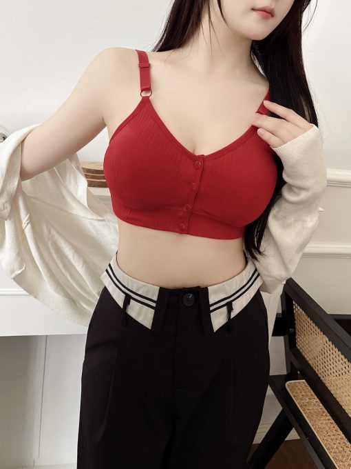New Front Button Style Hot Girl Sexy Adjustable Shoulder Straps Beautiful Tube Top Bra Red-BTT
