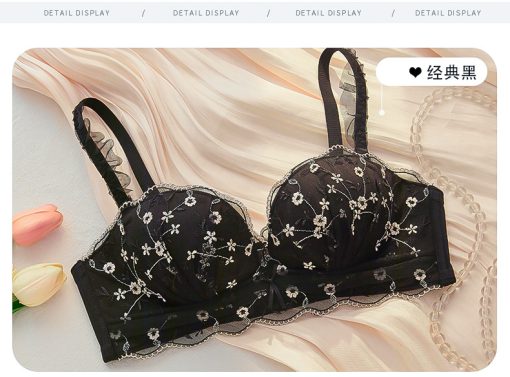 Sexy Lace Embroidery Adjustable No-wire Summer Pure Desire Style Bra-DSBLK