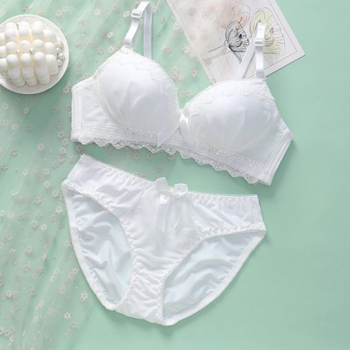 Summer New  Without Steel Ring And Lace Edge Push Up Bra Set White-EPUB