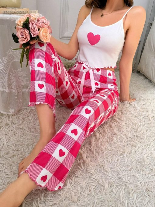 Cross-border home clothes printed edge trousers suit comfortable Nightdress (White)-SCN