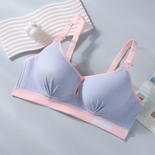 China New Gathers and Prevents Sagging Thin Cotton Front Opening Buckle Bra Blue-FOBB