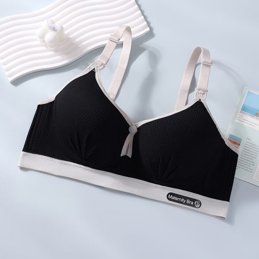 China New Gathers and Prevents Sagging Thin Cotton Front Opening Buckle Bra Black-FOBB