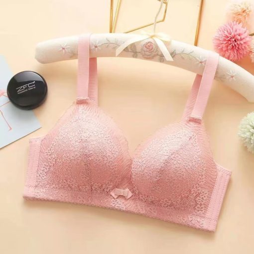 Summer New Lace Skin-friendly Thin Traditional Cotton Comfortable Bra Pink-CCB