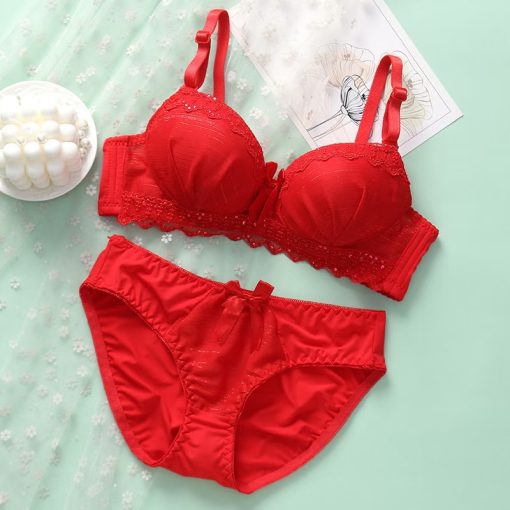 Summer New  Without Steel Ring And Lace Edge Push Up Bra Set Red-EPUB