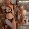 Premium Quality China womens Thong Bra Panty Set Black